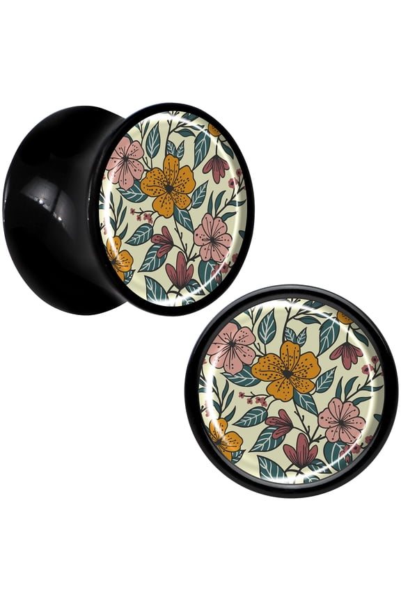 00g 2PC Black Acrylic Blossom Creation Wildflower Flowers Saddle Plugs Double Flare Plug Ear Plug Gauges 10mm
