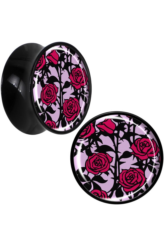 .0709" 2PC Black Acrylic Blossom Creation Love of Roses Saddle Plugs Double Flare Plug Ear Plug Gauges 18mm