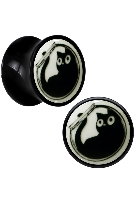 0g 2PC Black Acrylic Glow in the Dark Fishbowl Kitty Cat Saddle Plugs Double Flare Plug Ear Plug Gauges 8mm
