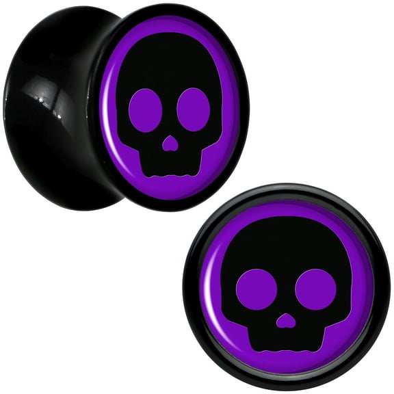 Body Candy 0g 2PC Black Acrylic Purple Simple Skull Saddle Plugs Double Flare Plug Ear Plug Gauges 8mm