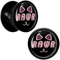 Body Candy 0g 2PC Black Acrylic RAWR Kitty Cat Saddle Plugs Double Flare Plug Ear Plug Gauges 8mm