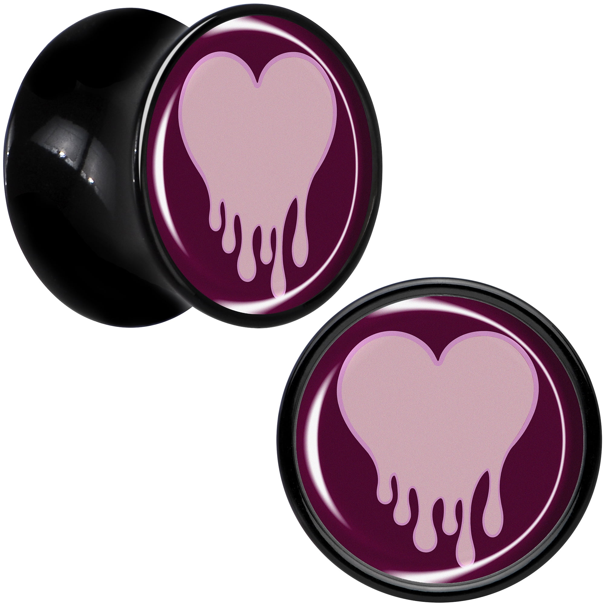 Body Candy 1/2" 2PC Black Acrylic Pinkish Melting Heart Saddle Plugs