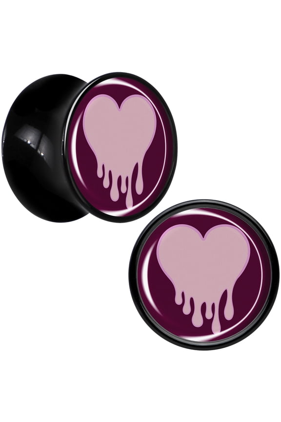 1/2" 2PC Black Acrylic Pinkish Melting Heart Saddle Plugs Double Flare Plug Ear Plug Gauges 12mm