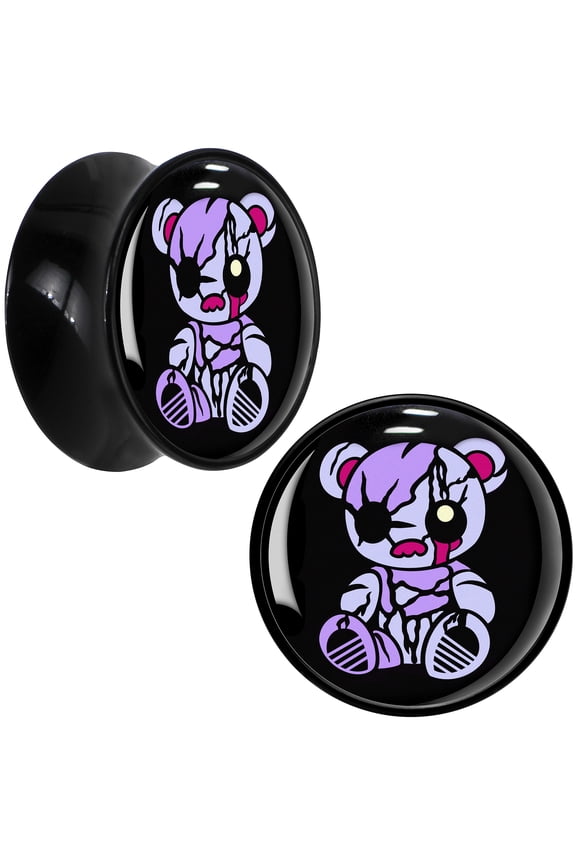 13/16" 2PC Black Acrylic Attitude Teddy Bear Saddle Plugs Double Flare Plug Ear Plug Gauges 20mm