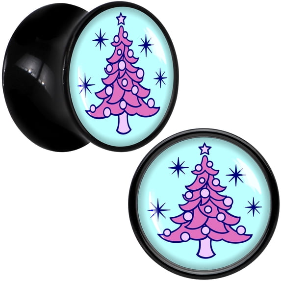 Body Candy 13mm Pastel Christmas Tree Holiday Acrylic Saddle Plug Set