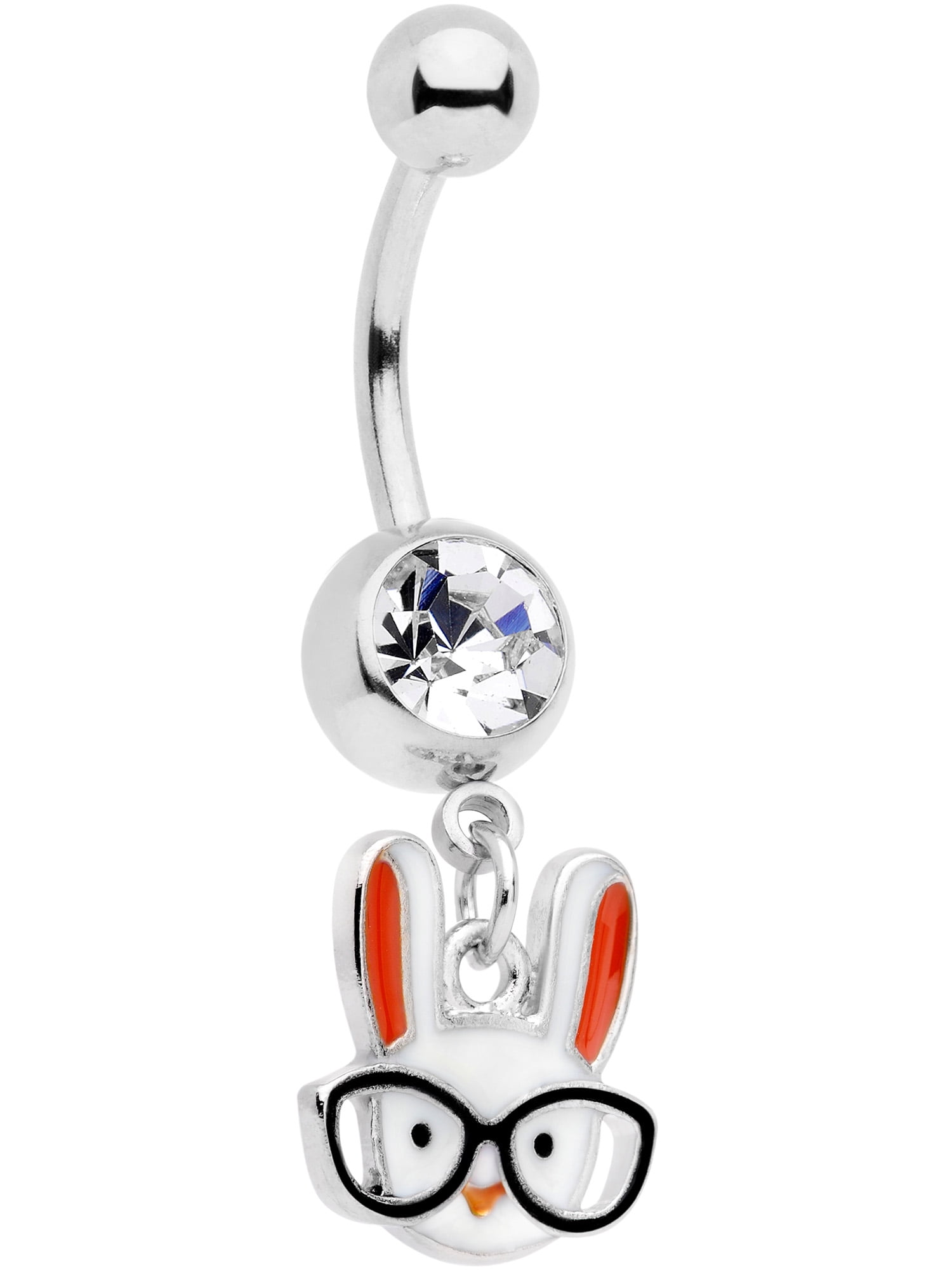 Surgical Steel Red White and Blue American Playboy Bunny Belly Button Dangling Navel Ring Surgical Steel Red White and Blue American Playboy Bunny Belly Button Dangling Navel Ring