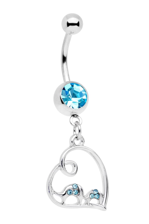 14G 316L Steel Navel Ring Piercing Blue Heart Elephant Belly Button Ring 7/16" 11mm