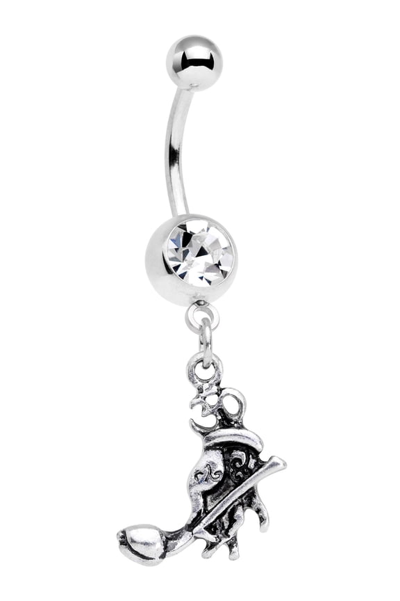 14G 316L Steel Navel Ring Piercing Clear Accent Buddha Ohm Flower Dangle Belly Button Ring 10mm