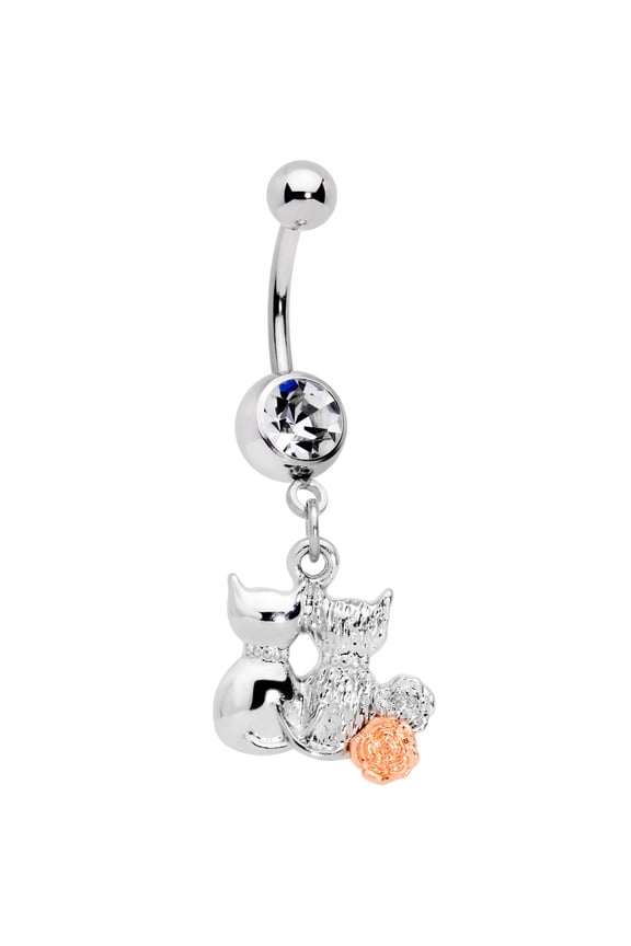 14G 316L Steel Navel Ring Piercing Clear Accent Yarn Cuddly Kittens Belly Button Ring 7/16" 11mm