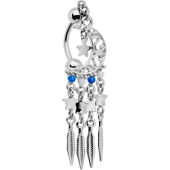 Body Candy 14G 316L Steel Navel Ring Piercing Moon Dreamcatcher Reversible Dangle Belly Button Ring
