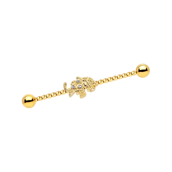 Body Candy 14G Anodized Steel Helix Cartilage Clear Accent Elephant Twisted Industrial Barbell 1 1/2"