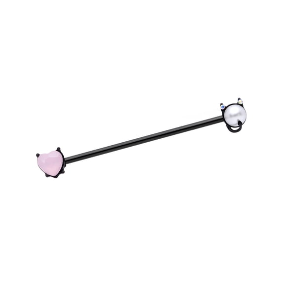 Body Candy 14G Black PVD Steel Helix Cartilage Earring Pink Accent Devil Heart Industrial Barbell 1 1/2"