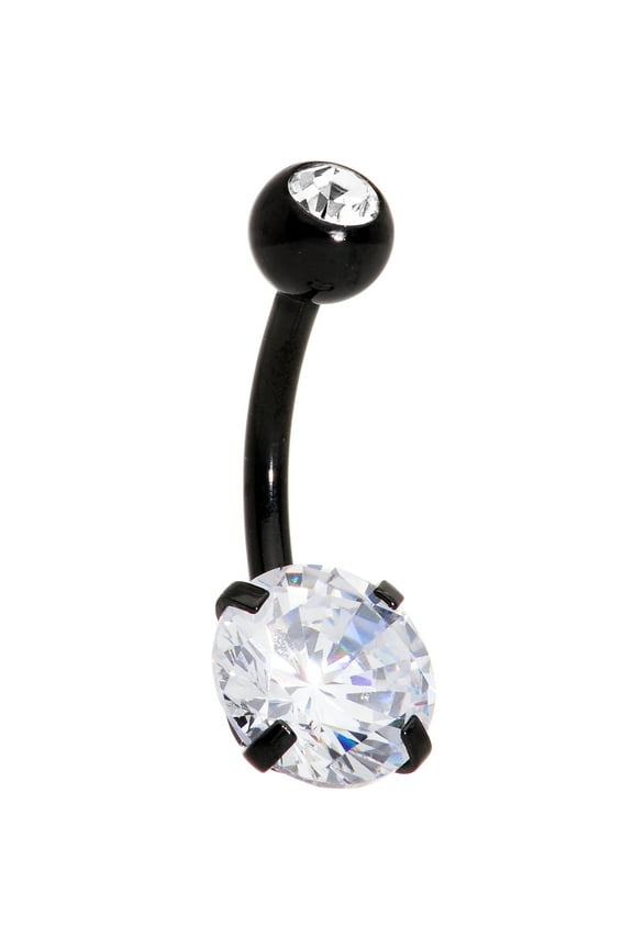 14G Black Plated Steel Navel Ring Piercing Clear Accent Disco Belly Button Ring 7/16 11mm