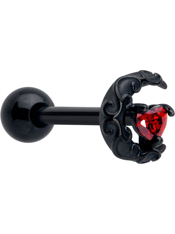 14G Women 316L Stainless Steel Black Scroll Moon Heart Mens Barbell Tongue Ring Body Piercing Jewelry 5/8