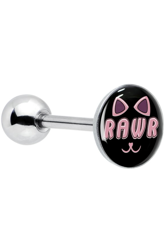 14G Women 316L Stainless Steel RAWR Kitty Cat Mens Barbell Tongue Ring Body Piercing Jewelry 5/8?