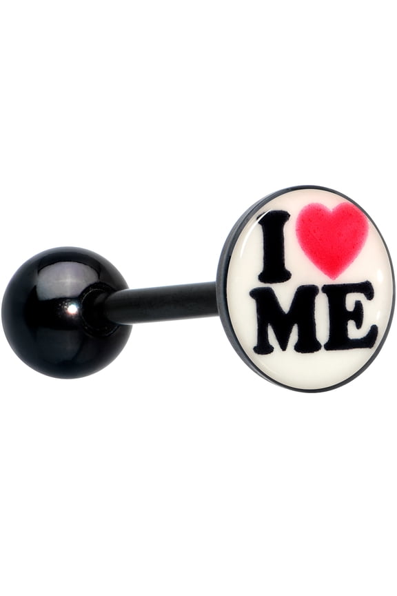 14G Women Steel Black I Love Me Glow In Dark Mens Barbell Tongue Ring Body Piercing Jewelry 5/8