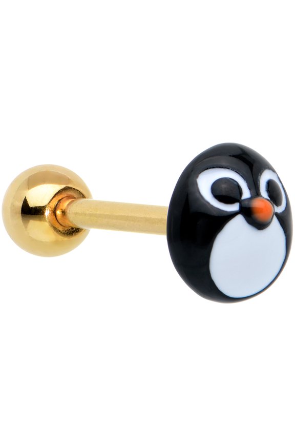 14G Women Steel Bright Round Penguin Face Holiday Barbell Tongue Ring 5/8