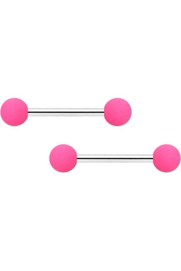 14G Womens Nipplerings Piercing 316L Stainless Steel 2Pc Hot Pink Matte Nipple Ring Set 9/16"