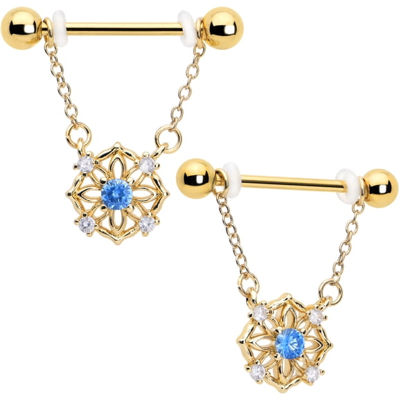 Body Candy 14G Womens Nipplerings Piercing 316L Stainless Steel Bright 2Pc Flower Ring Dangle Mens Nipple Ring Set 9/16"