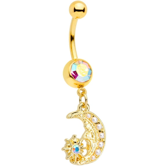 Body Candy 14G Womens Plated Steel Navel Ring Piercing Aurora Accent Star Moon Dangle Belly Button Ring