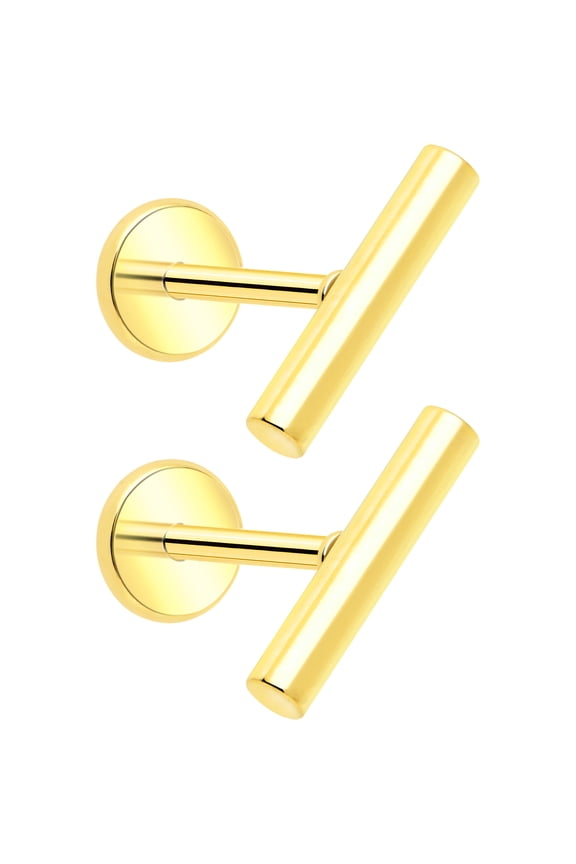 14k Gold Plated Barbell Surgical Steel Flat Back Earrings for Women - Push In Cartilage Earring, Helix Piercing Jewelry, Small Stud Earrings Women Men