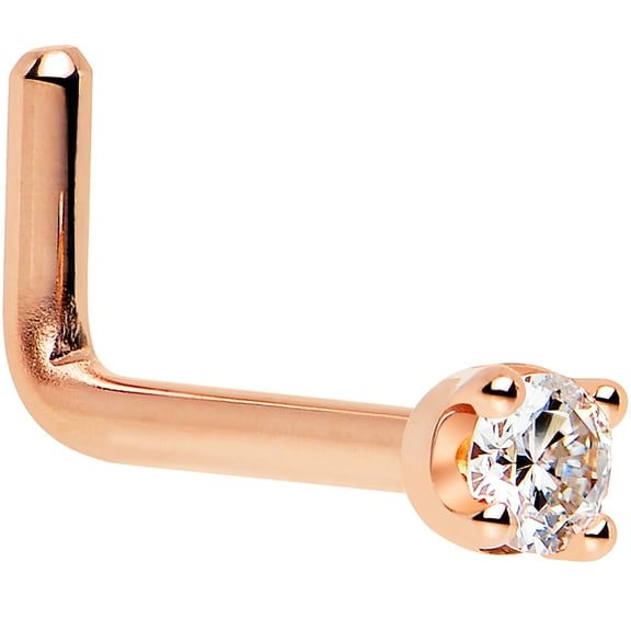 Body Candy 14k Solid Gold Nose Ring Studs -2mm Lab Created Diamond L-shape Nose Ring 18 GaugeReal Yellow Gold Nose Ring - 14 K Gold Nose Stud, Nose Piercings, Gold Nose Studs for Women, Men