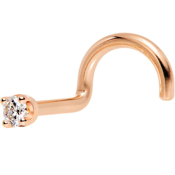 Body Candy 14k Solid Gold Nose Ring Studs -2mm Lab Created Diamond Left Side Nose Ring 20 GaugeReal Rose Gold Nose Ring - 14 K Gold Nose Stud, Nose Piercings, Gold Nose Studs for Women, Men