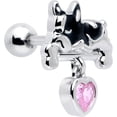 thumbnail image 1 of Body Candy 16 Gauge 1/4 Pink CZ Gem Sleepy French Bulldog Dangle Cartilage Earring Stainless Steel for Women, 1 of 5
