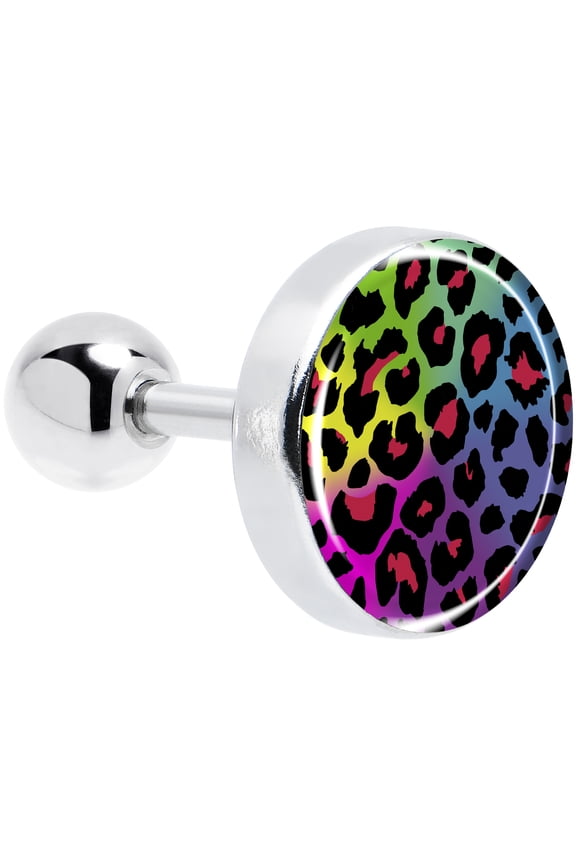 16 Gauge 1/4 Rainbow Cheetah Print Cartilage Tragus Earring Stainless Steel for Women