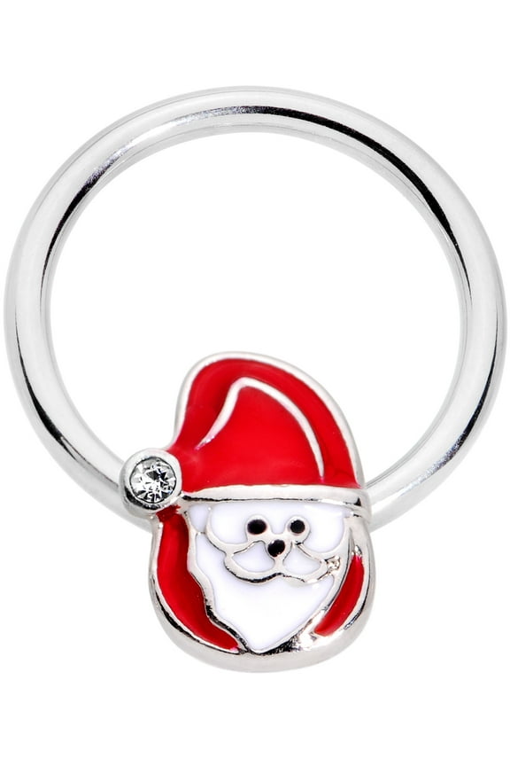 16 Gauge Steel Captive Horseshoe Lip Ring Clear Accent Santa Cartilage Earring BCR Captive Ring