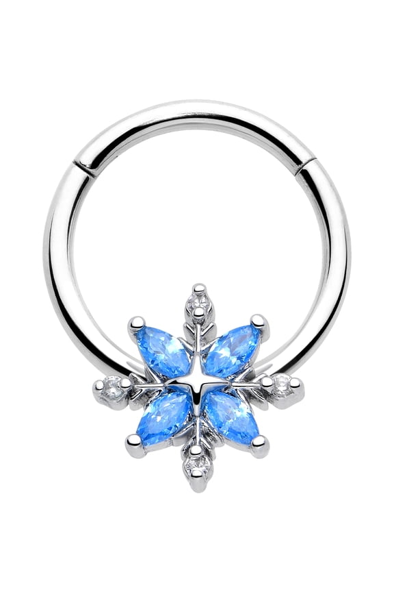 16G 10mm 316L Surgical Stainless Steel Segment Ring Classic Flower Blue for Septum Cartilage Helix Daith Tragus Conch Ear Lobe Helix Piercings Women Men Hypoallergenic