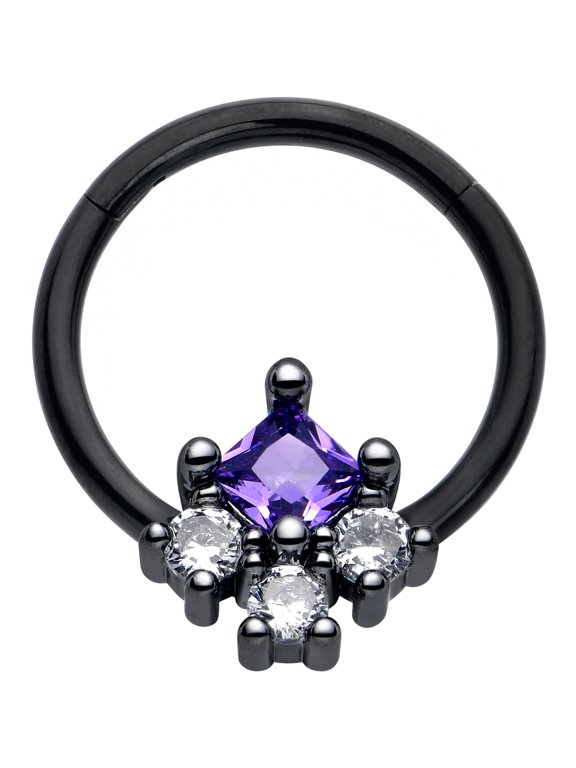 16G 10mm 316L Surgical Stainless Steel Segment Ring Rhombus Riot Purple Black for Septum Cartilage Helix Daith Tragus Conch Ear Lobe Helix Piercings Women Men Hypoallergenic