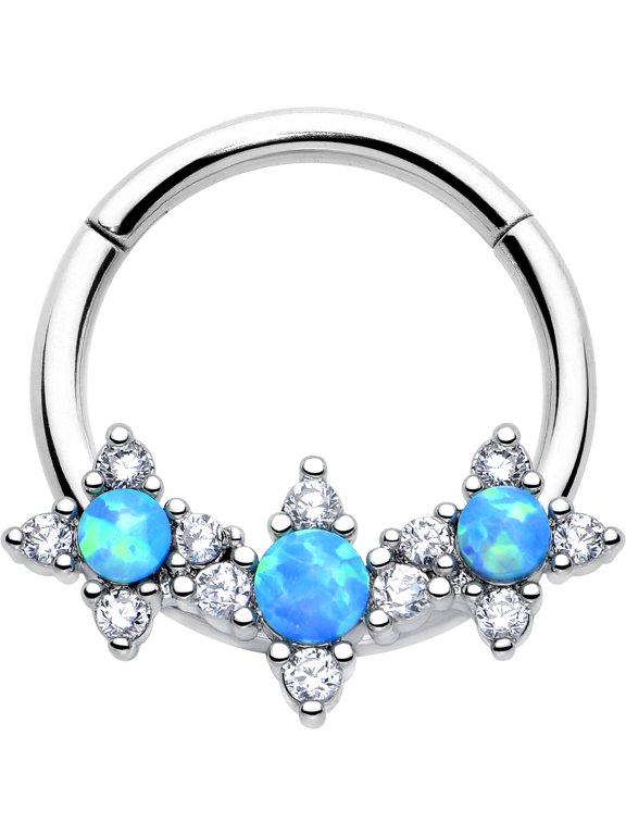 16G 10mm 316L Surgical Stainless Steel Segment Ring Rhombus Stars Synthetic Opal for Septum Cartilage Helix Daith Tragus Conch Ear Lobe Helix Piercings Women Men Hypoallergenic