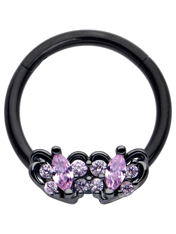 16G 10mm Black Looping Hearts Clicker Ring - Stainless Steel Segment Ring for Septum Cartilage Helix Daith Tragus Conch Helix Piercings Women Men Hypoallergenic