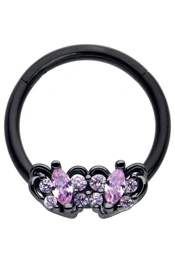 16G 10mm Black Looping Hearts Clicker Ring - Stainless Steel Segment Ring for Septum Cartilage Helix Daith Tragus Conch Helix Piercings Women Men Hypoallergenic