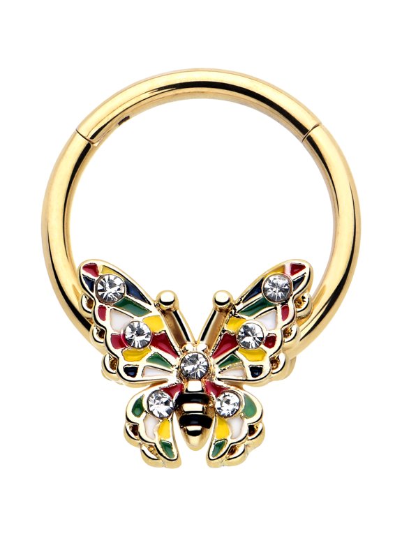16G 10mm Color Block Butterfly Cartilage Ring - Stainless Steel Hinged Segment Ring for Septum Cartilage Helix Daith Tragus Conch Ear Lobe Helix Piercings Women Men Hypoallergenic