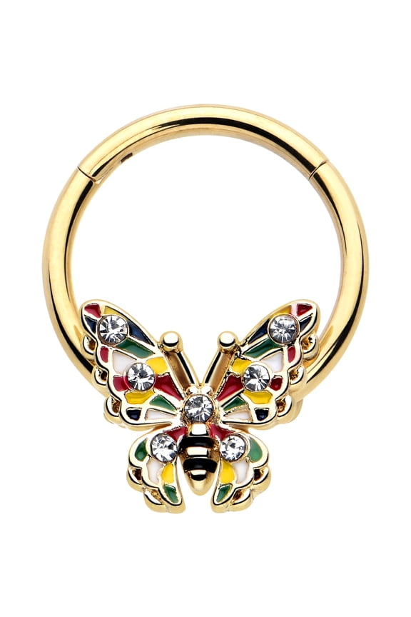 16G 10mm Color Block Butterfly Cartilage Ring - Stainless Steel Hinged Segment Ring for Septum Cartilage Helix Daith Tragus Conch Ear Lobe Helix Piercings Women Men Hypoallergenic