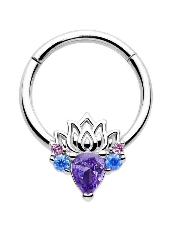 16G 10mm Fire Lotus Clicker Ring - Stainless Steel Segment Ring for Septum Cartilage Helix Daith Tragus Conch Helix Piercings Women Men Hypoallergenic