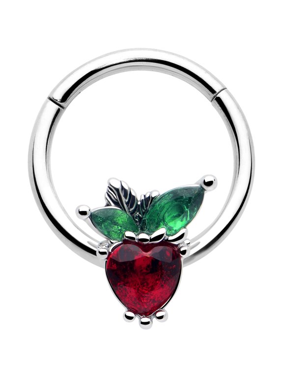 16G 10mm Strawberry Heart Cartilage Ring - Stainless Steel Hinged Segment Ring for Septum Cartilage Helix Daith Tragus Conch Ear Lobe Helix Piercings Women Men Hypoallergenic