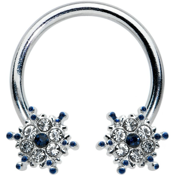 Body Candy 16G 3116L Stainless Steel Horseshoe Circular Barbell Blue Snowflake Horseshoe Septum Ring 3/8