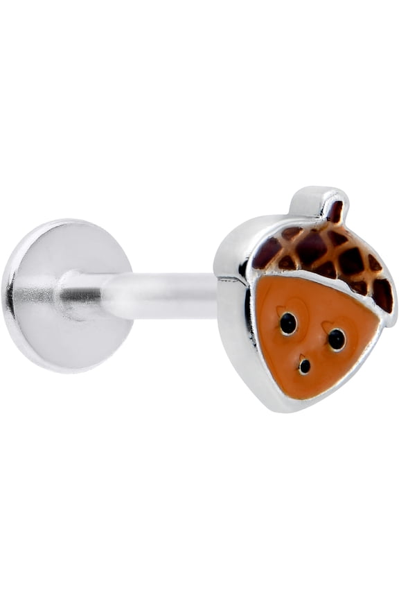 16G 316L Stainless Steel 5/16 Acorn Face Brown Autumn Labret LipRing Tragus 8mm