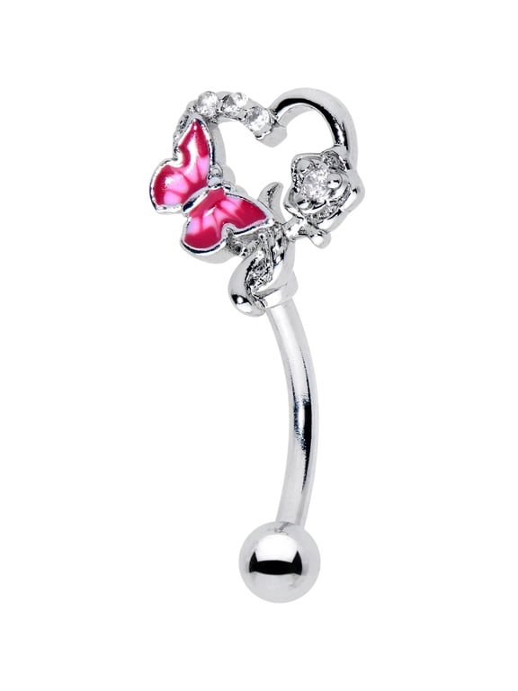 16G 316L Stainless Steel 8mm Eyebrow Jewelry Cartilage Conch Rook Butterfly Rose Flower Pink Eyebrow Ring 5/16”