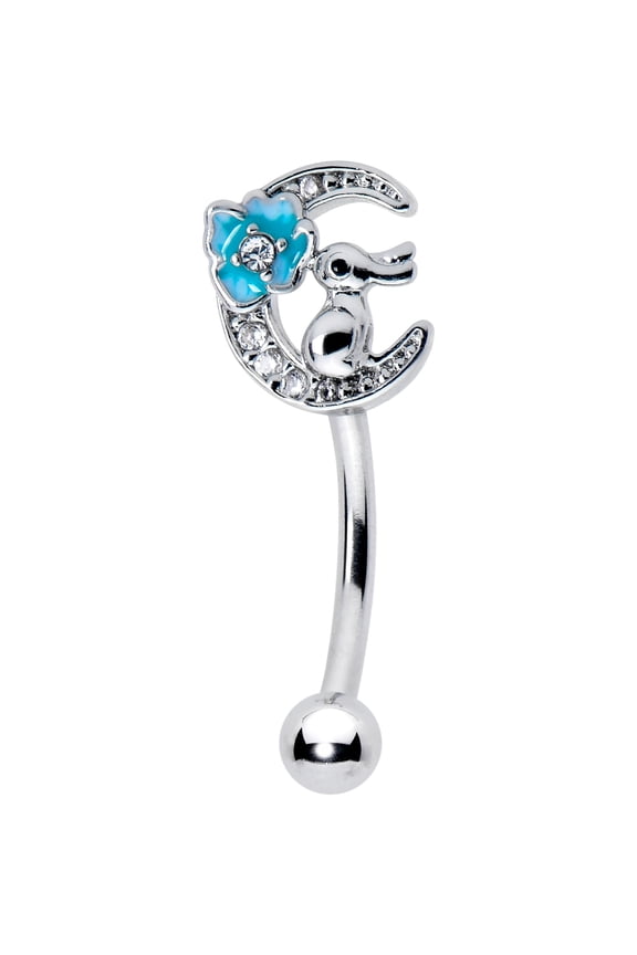 16G 316L Stainless Steel 8mm Eyebrow Jewelry Cartilage Tragus Conch Rook Rabbit on Moon Blue Eyebrow Ring 5/16”