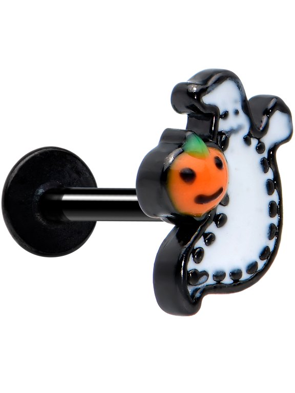 16G 316L Stainless Steel Black Halloween Pumpkin Ghost Labret Monroe Lip Ring Tragus 8mm