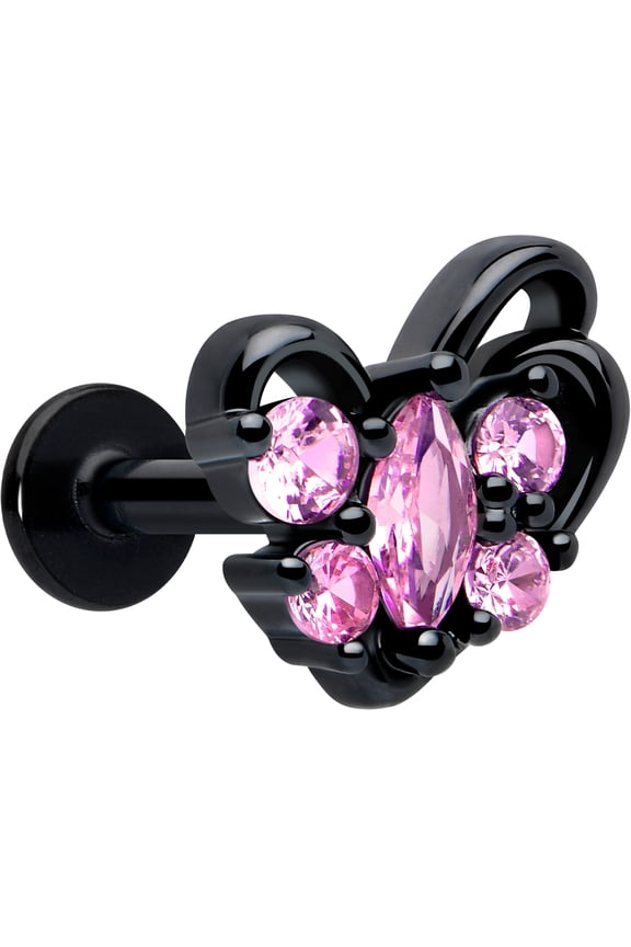 16G 316L Stainless Steel Black Looping Heart Labret Monroe Lip Ring Tragus 6mm