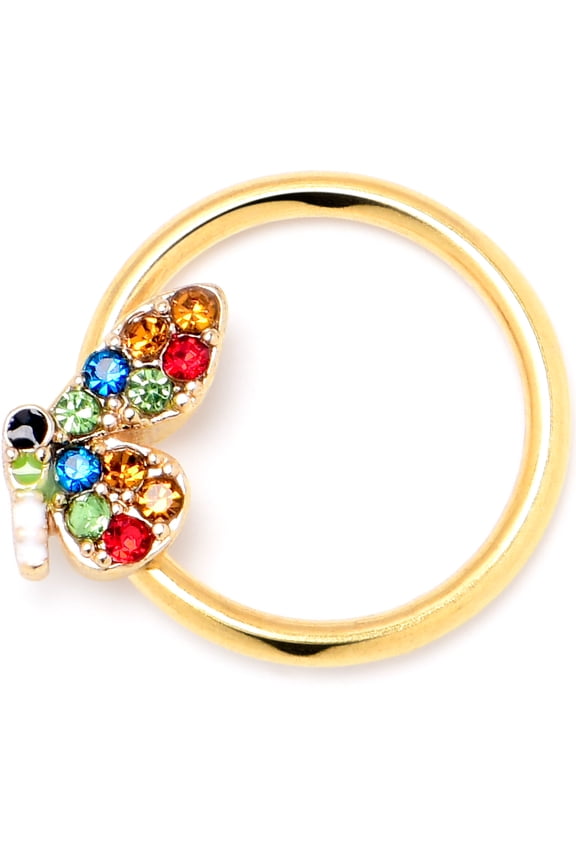 16G 316L Stainless Steel Bright Captive Nipple Red Accent Butterfly Nose Cartilage BCR Captive Ring 3/8"