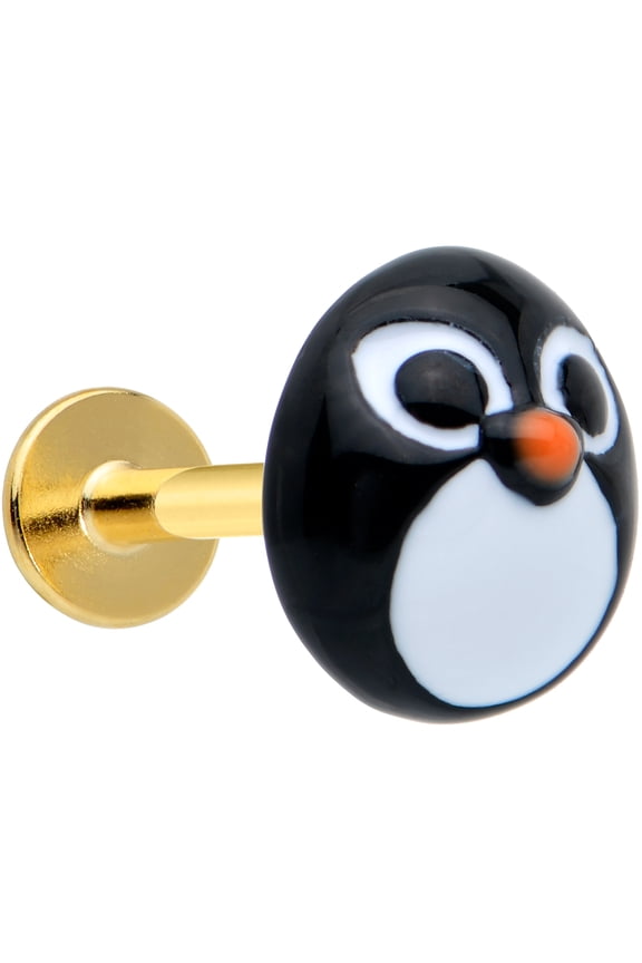 16G 316L Stainless Steel Bright Round Penguin Face Christmas Labret LipRing Tragus 8mm