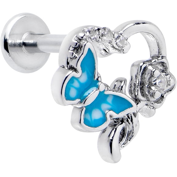 Body Candy 16G 316L Stainless Steel Butterfly Rose Blue Internally Threaded Labret Monroe Lip Ring Tragus 8mm