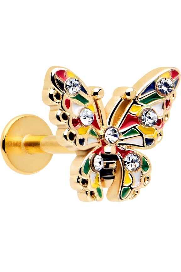 16G 316L Stainless Steel Color Block Butterfly Labret Monroe Lip Ring Tragus 6mm