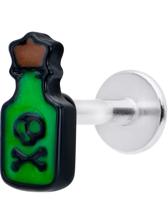 16G 316L Stainless Steel Glow in the Dark Poison Green Bottle Labret LipRing Tragus 8mm